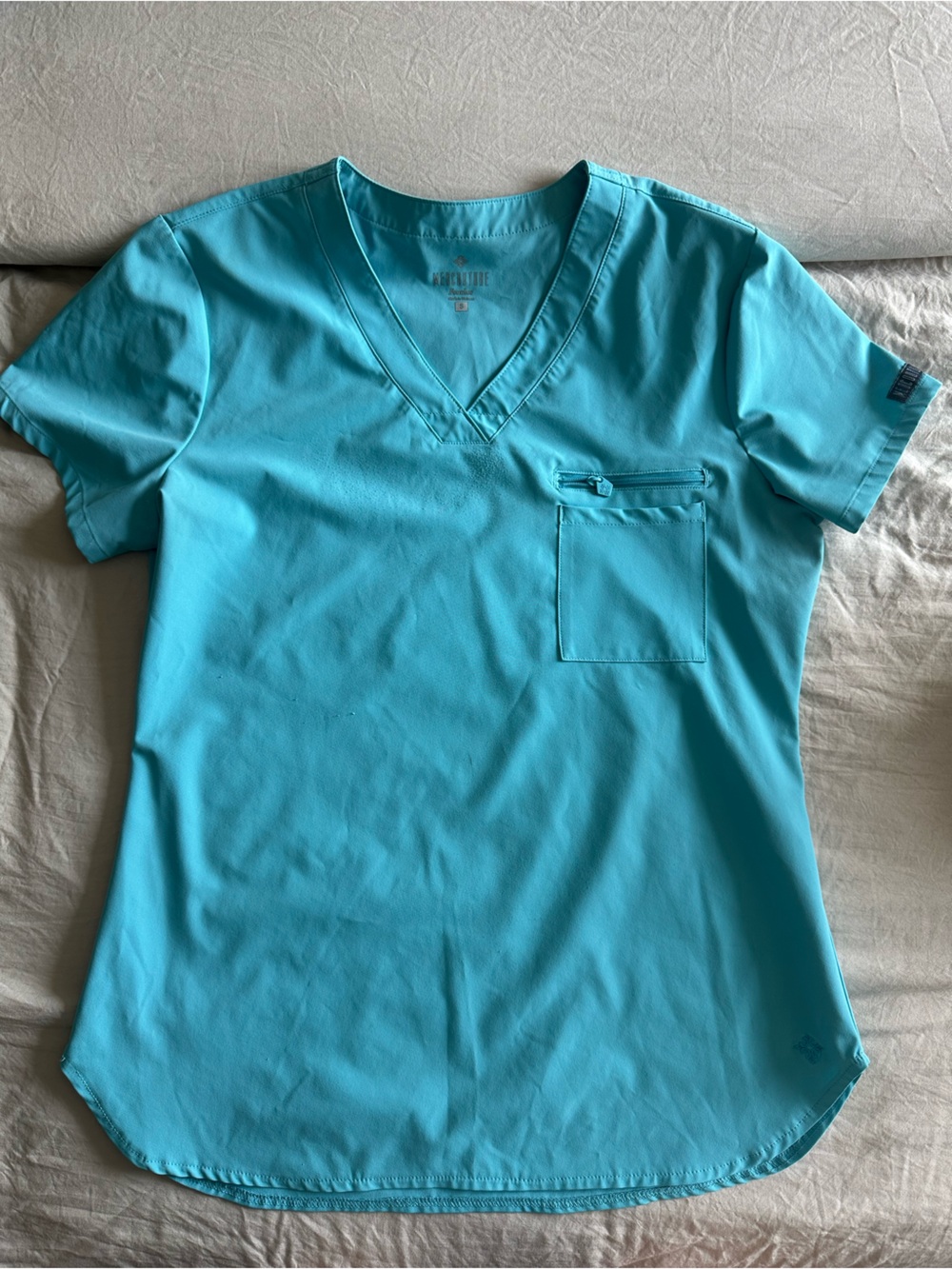 Med Couture Peaches Turquoise Scrub Top